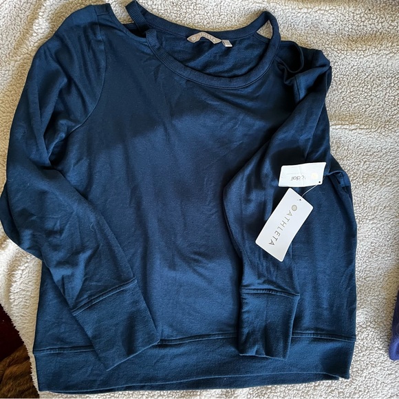 Athleta cut out neck pullover long sleeve top modal NWT L dark blue - Picture 6 of 9